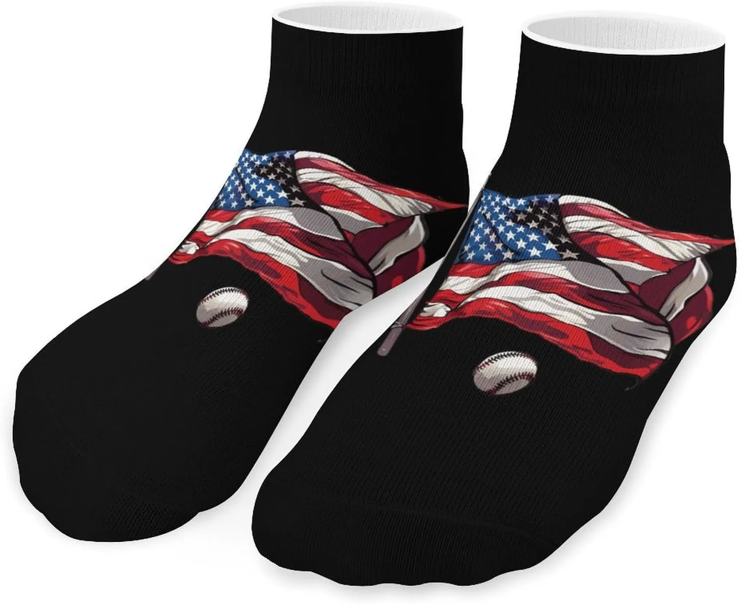 U.S. Flag Baseball Printed Ankle Socks No Show Sock Low-Cut Athletic Socks for Men Women 1 Pair