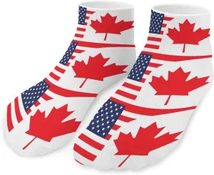 U.S. Flag Canada Flag Printed Ankle Socks No Show Sock Low-Cut Athletic Socks for Men Women 1 Pair