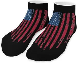 U.S. Flag Distressed Printed Ankle Socks No Show Sock Low-Cut Athletic Socks for Men Women 1 Pair