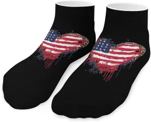 U.S. Flag Heart Splash Leopard Printed Ankle Socks No Show Sock Low-Cut Athletic Socks for Men Women 1 Pair