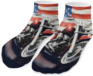 U.S. Flag Motorcycle Printed Ankle Socks No Show Sock Low-Cut Athletic Socks for Men Women 1 Pair