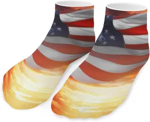 U.S. Flag Sunset Printed Ankle Socks No Show Sock Low-Cut Athletic Socks for Men Women 1 Pair