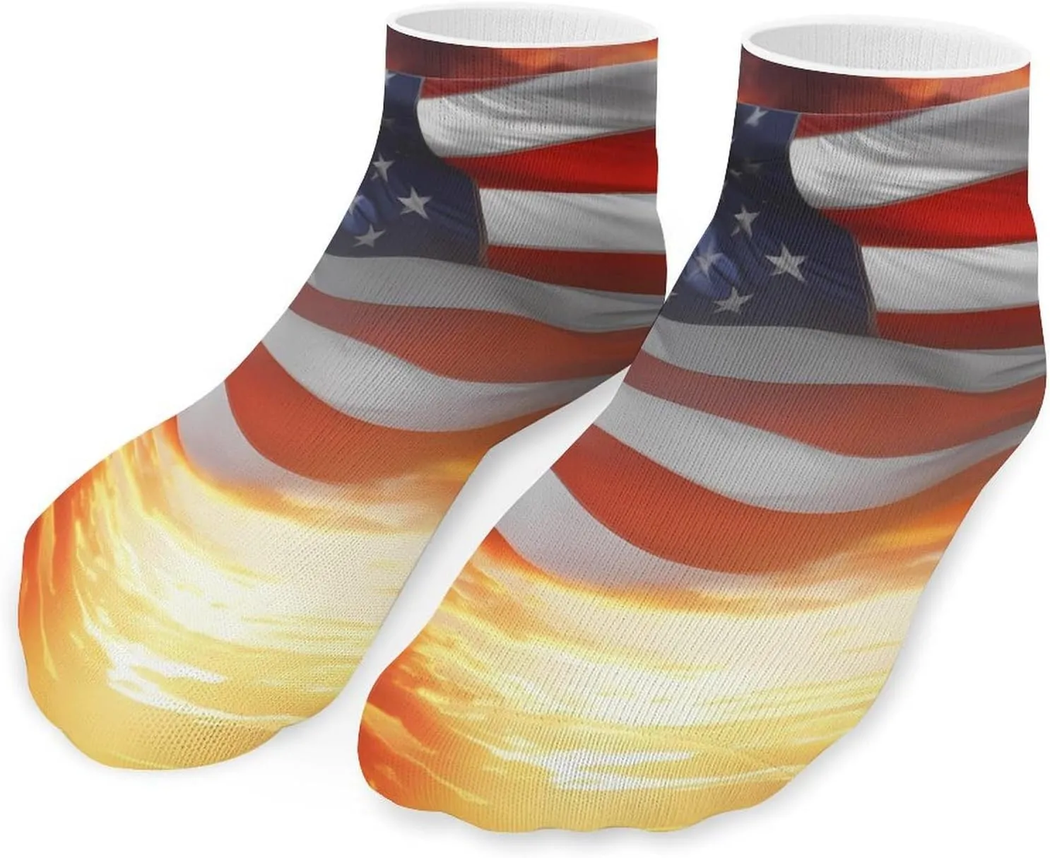 U.S. Flag Sunset Printed Ankle Socks No Show Sock Low-Cut Athletic Socks for Men Women 1 Pair