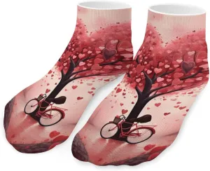 Valentine S Day Bicycles Heart Tree Printed Ankle Socks No Show Sock Low-Cut Athletic Socks for Men Women 1 Pair