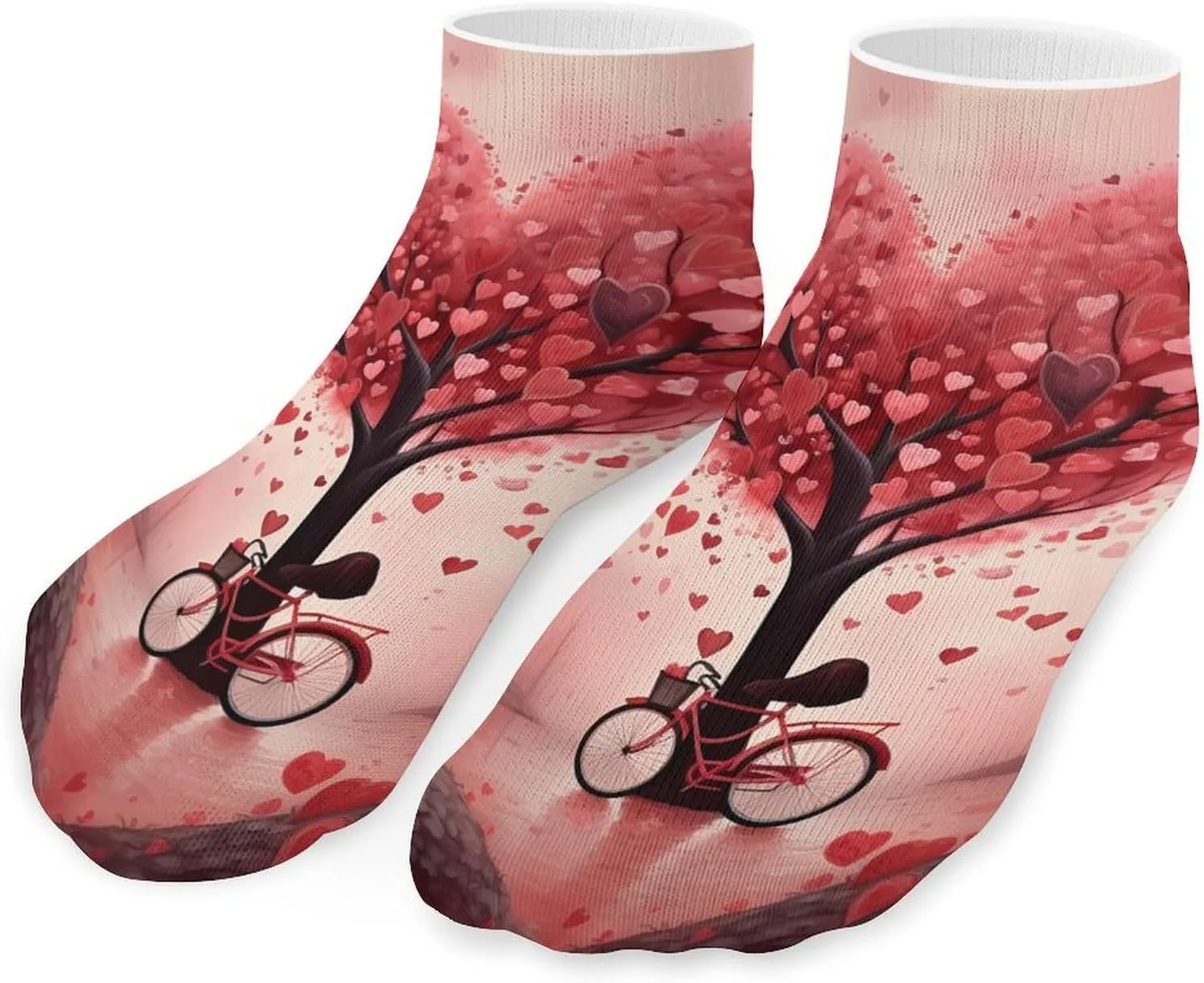 Valentine S Day Bicycles Heart Tree Printed Ankle Socks No Show Sock Low-Cut Athletic Socks for Men Women 1 Pair