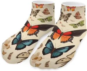 Vintage Butterfly Pattern Printed Ankle Socks No Show Sock Low-Cut Athletic Socks for Men Women 1 Pair