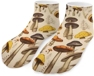 Vintage Mushroom Pattern Printed Ankle Socks No Show Sock Low-Cut Athletic Socks for Men Women 1 Pair