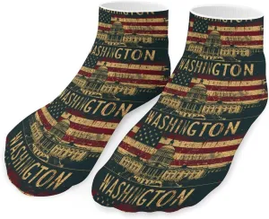 Vintage U.S. Flag Washington DC Printed Ankle Socks No Show Sock Low-Cut Athletic Socks for Men Women 1 Pair