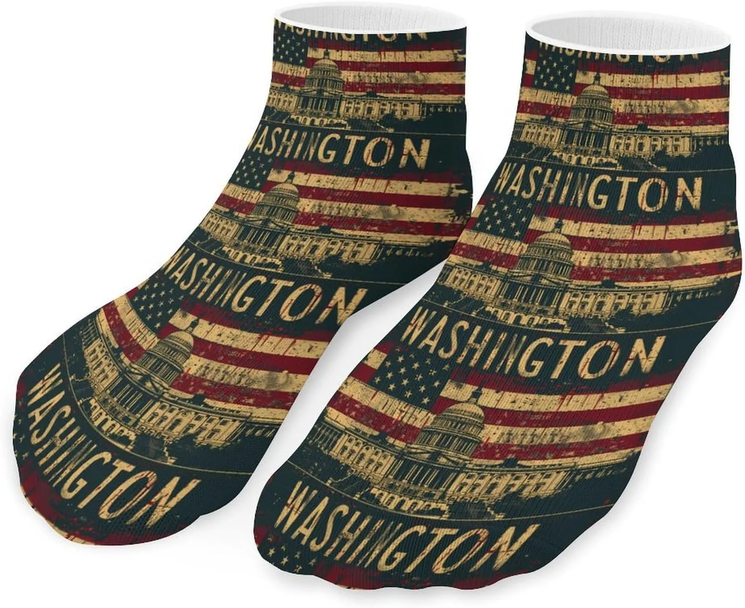 Vintage U.S. Flag Washington DC Printed Ankle Socks No Show Sock Low-Cut Athletic Socks for Men Women 1 Pair