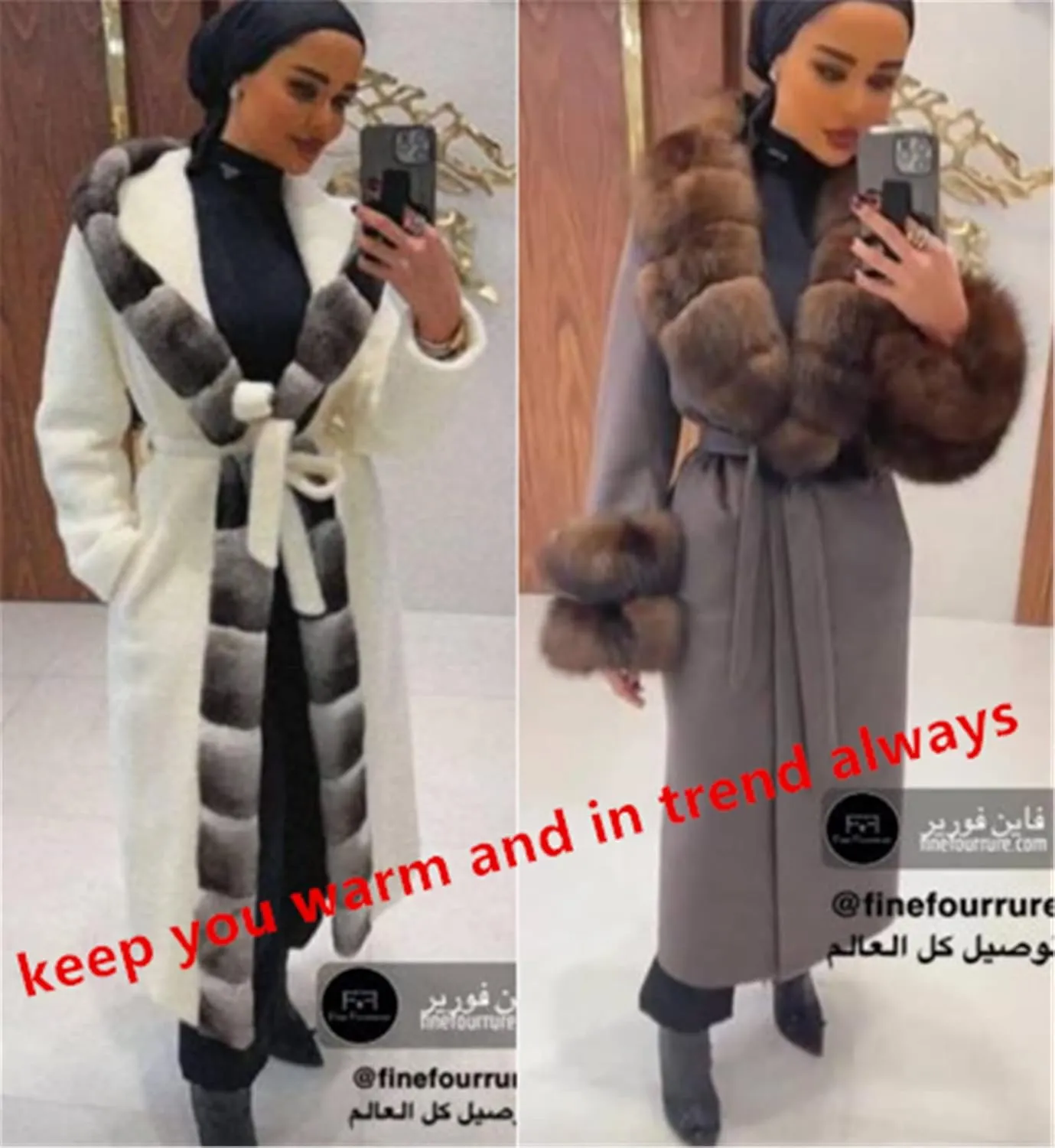 WA-01 Cashmere Wool Blend Coat With Real Mink Fur Furry Collar And Bely And Pockets For Women Double-Sided Wool Long Jacket Luxury Fluffy Lapel Garment(Custom Size, Camel)