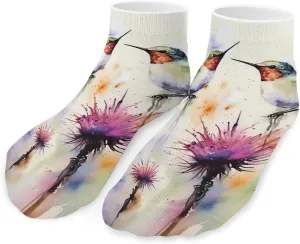 Watercolor Hummingbirds Flower Branch Printed Ankle Socks No Show Sock Low-Cut Athletic Socks for Men Women 1 Pair