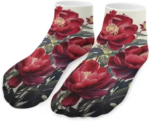 Watercolor Peonies Peony Flowers Printed Ankle Socks No Show Sock Low-Cut Athletic Socks for Men Women 1 Pair