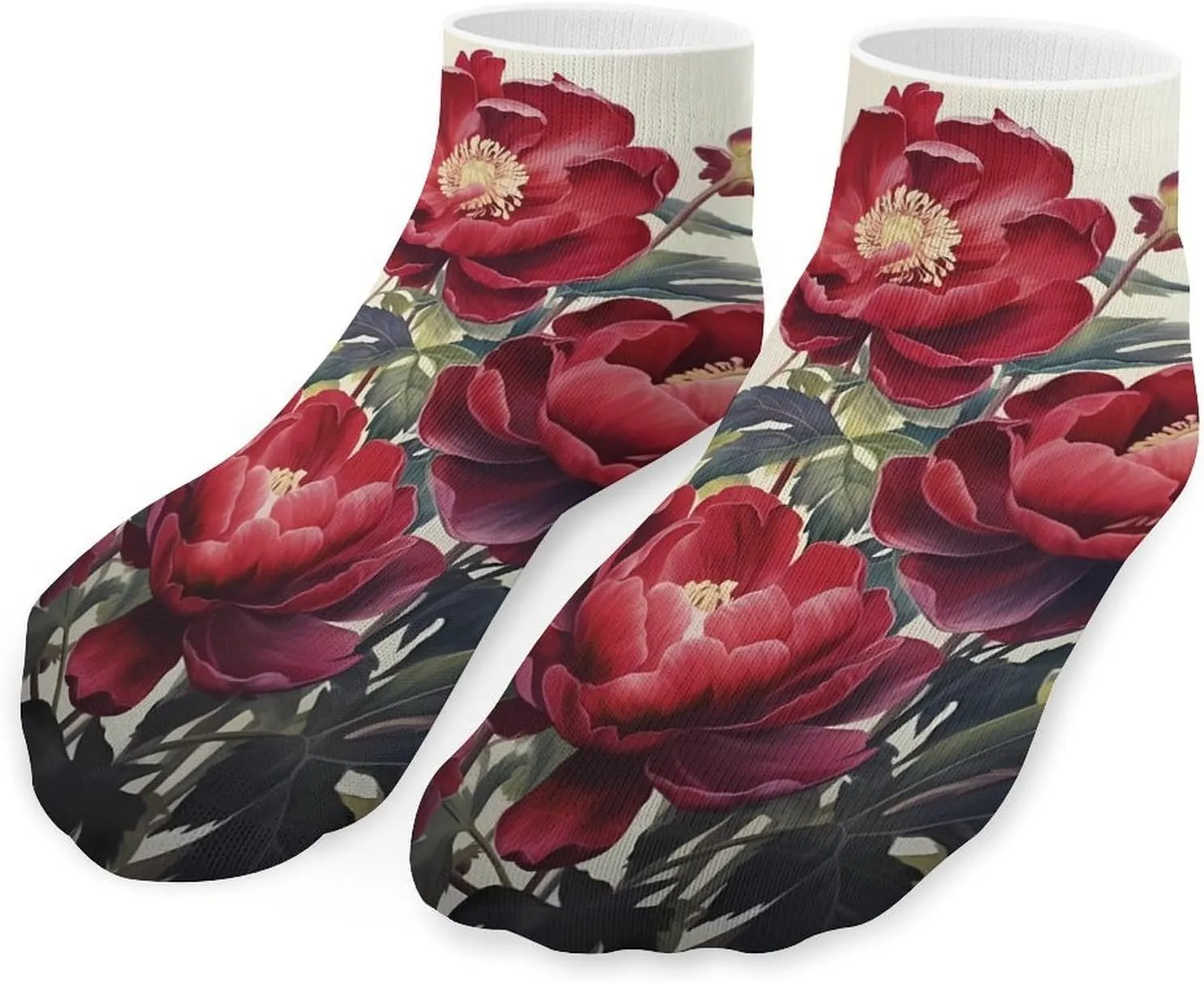 Watercolor Peonies Peony Flowers Printed Ankle Socks No Show Sock Low-Cut Athletic Socks for Men Women 1 Pair
