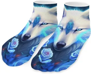 White Ice Wolf Printed Ankle Socks No Show Sock Low-Cut Athletic Socks for Men Women 1 Pair
