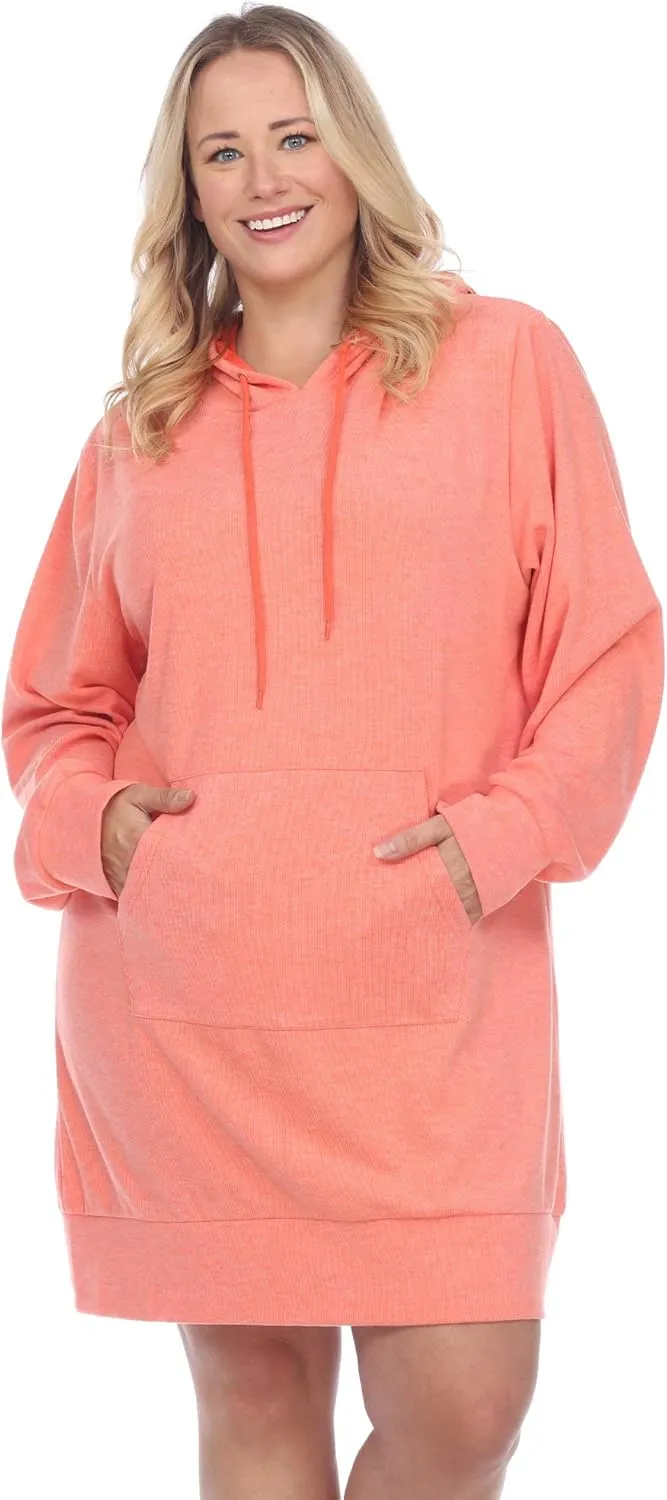 white mark Plus Size Hoodie Sweatshirt Dress