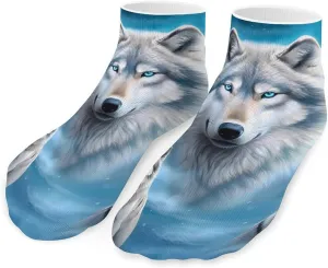 White Wolf Snow Moon Printed Ankle Socks No Show Sock Low-Cut Athletic Socks for Men Women 1 Pair