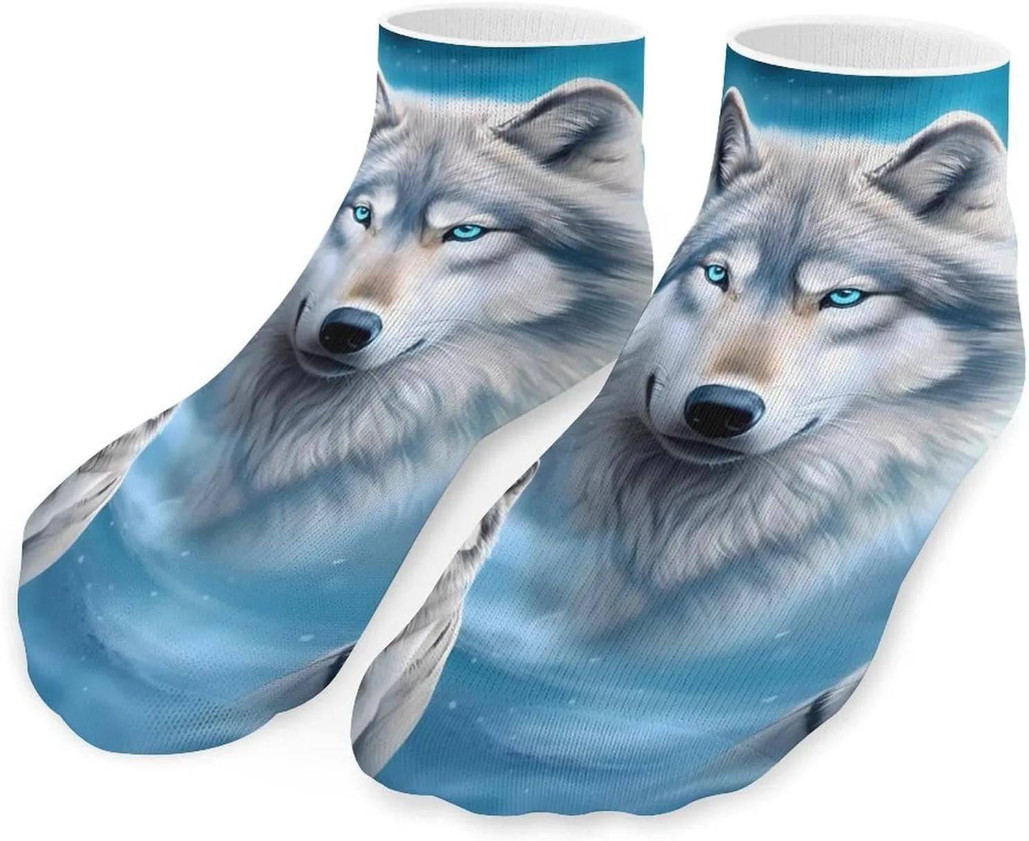 White Wolf Snow Moon Printed Ankle Socks No Show Sock Low-Cut Athletic Socks for Men Women 1 Pair