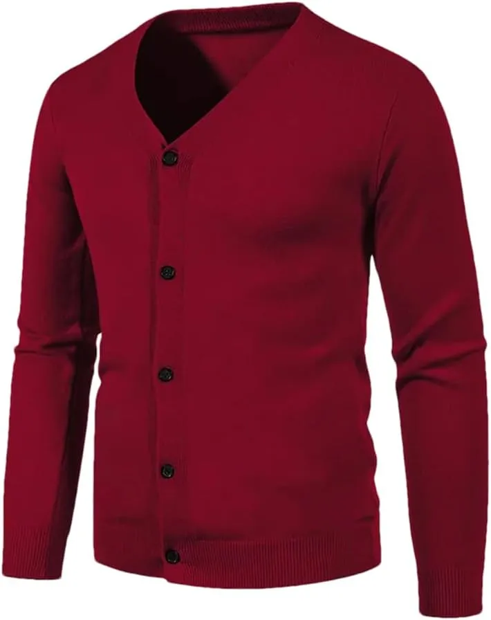 Winter Men's Knitted Button Cardigan Sweater V-Neck Elastic Slim Fit Warm Sweater Jacket