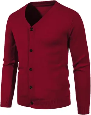 Winter Men's Knitted Button Cardigan Sweater V-Neck Elastic Slim Fit Warm Sweater Jacket