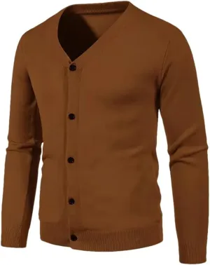 Winter Men's Knitted Button Cardigan Sweater V-Neck Elastic Slim Fit Warm Sweater Jacket