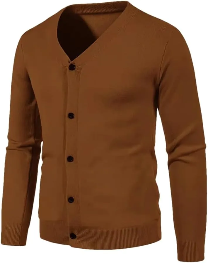 Winter Men's Knitted Button Cardigan Sweater V-Neck Elastic Slim Fit Warm Sweater Jacket