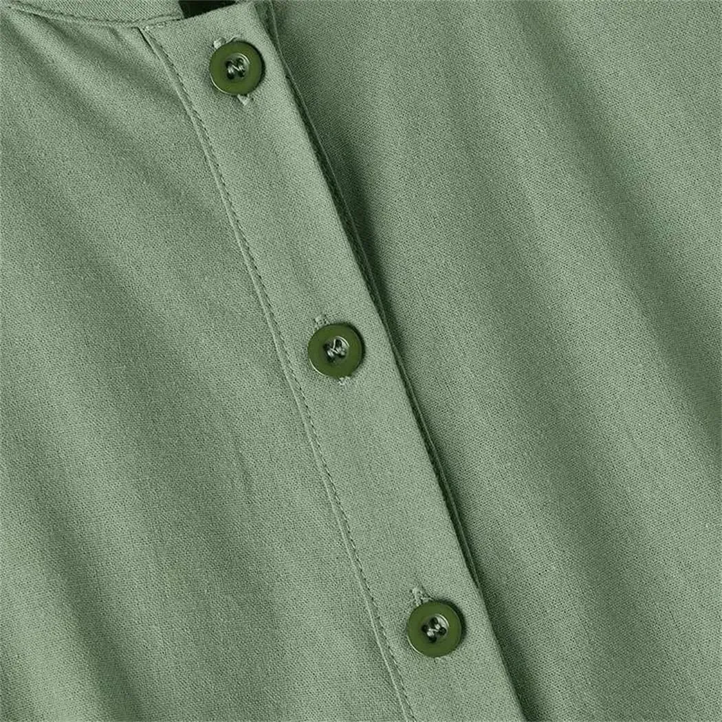 Women Cotton Linen Summer Shirt O-Neck Dresses Casual Solid Long Maxi Dress