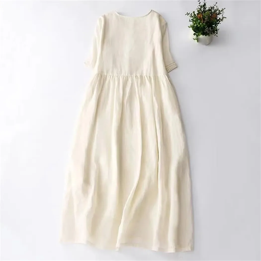 Women Embroidered Dresses Summer V-Neck Short Sleeve Casual Loose Party A-Line Dress