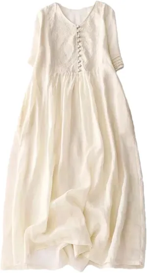 Women Embroidered Dresses Summer V-Neck Short Sleeve Casual Loose Party A-Line Dress
