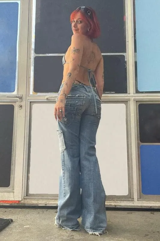 Women High Waisted Pants Y2k Graphic Wide Leg Denim Jeans Straight Casual Loose Baggy Trousers Vintage E-Girl Streetwear