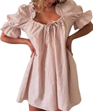 Women Square Neck Summer Mini Dress Puff Sleeve Bow Tie Babydoll Dress Loose Floral Flowy Sundress