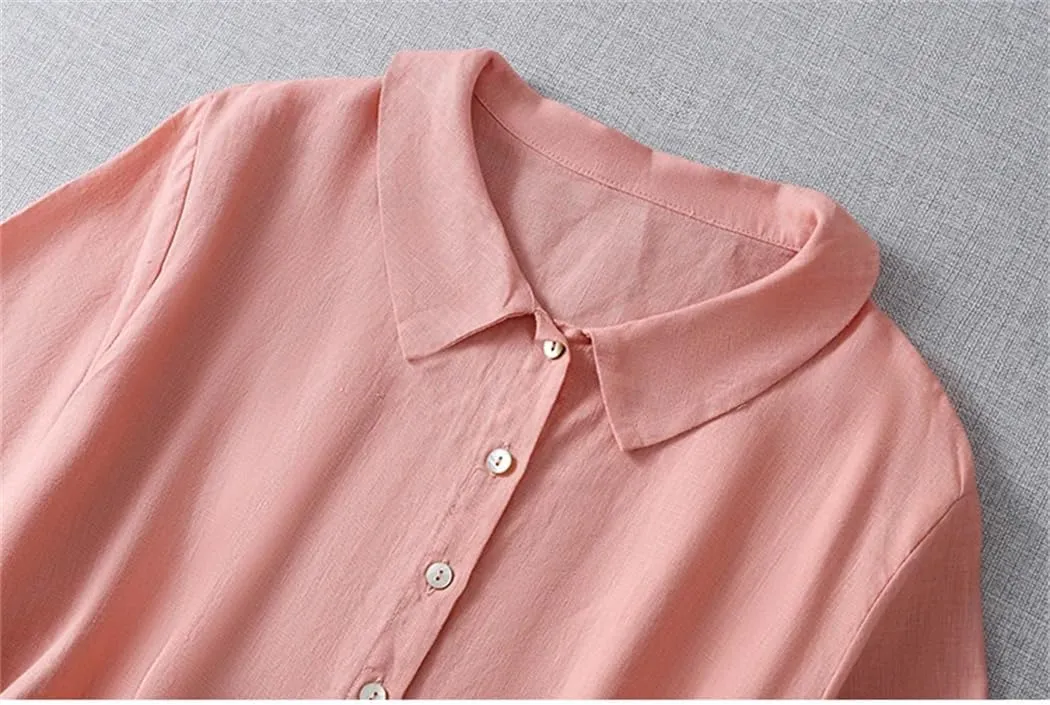 Women Summer Single-Breasted Cotton Dresses High Waist Slim Office Lady Midi Dress