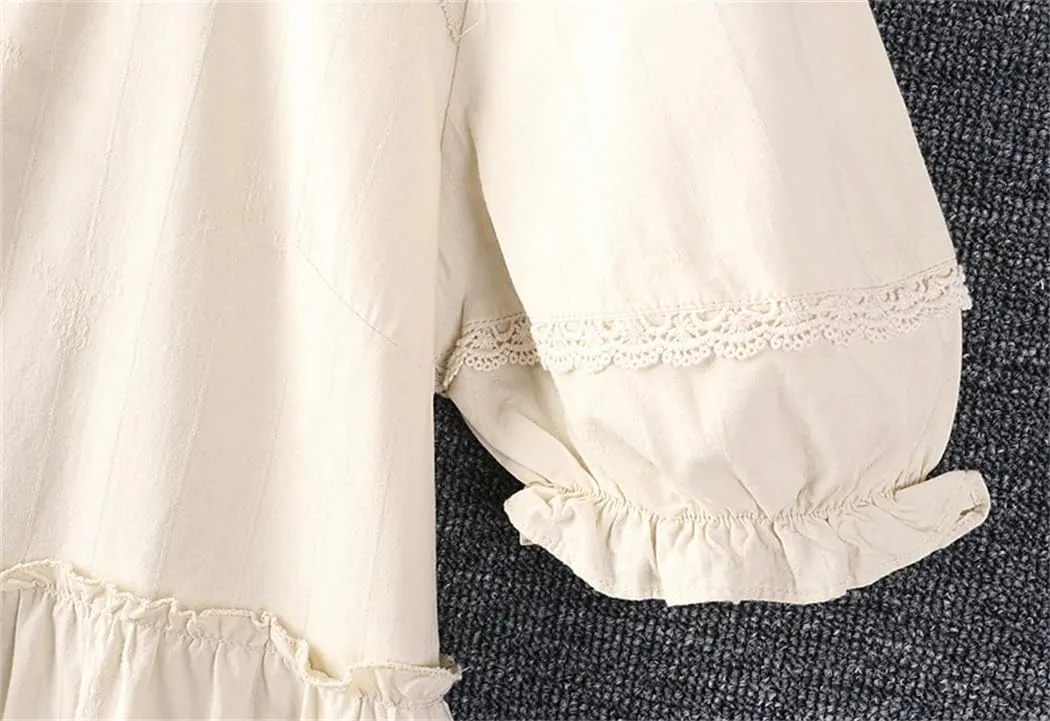 Women Summer Solid Color O-Neck Dress Short Sleeve Casual Loose Midi Dress