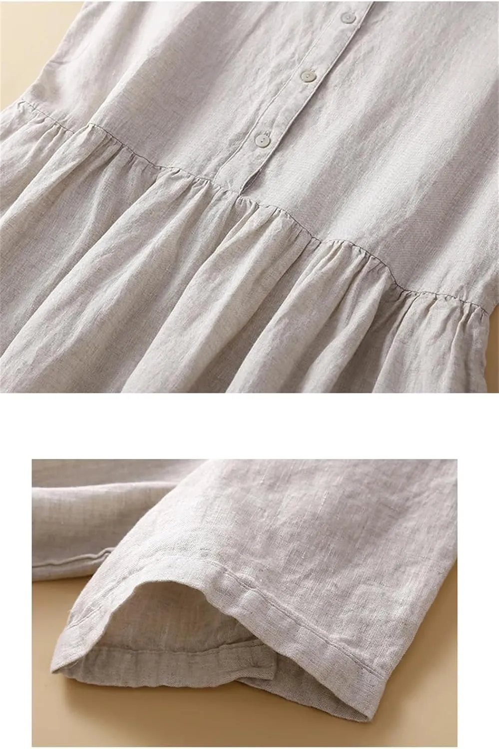 Women Summer Vintage Solid Cotton Midi Shirt Dresses Beach Swing Vacation Flowy Dress