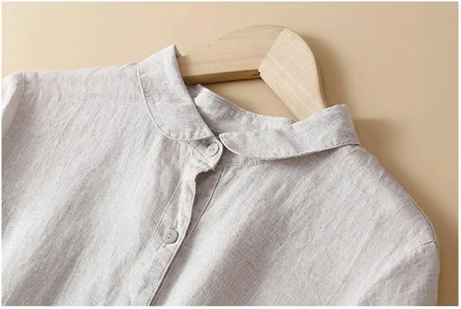 Women Summer Vintage Solid Cotton Midi Shirt Dresses Beach Swing Vacation Flowy Dress