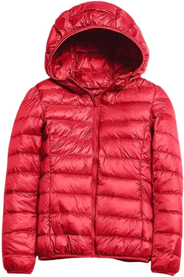 Women Winter Duck Down Jackets Slim Fit Bubble Coat Zipper Warm Puffer Jacket With Hood Red 3XL