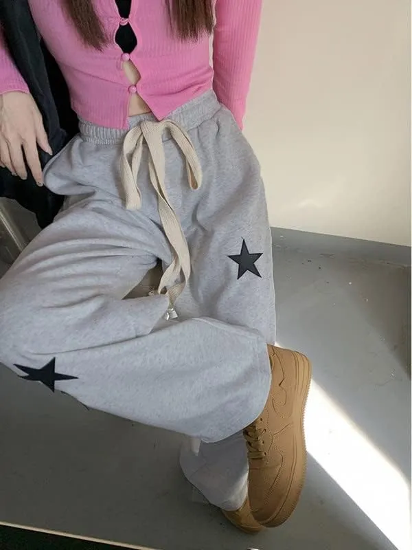 Women Y2K Star Print Sweatpants Low Waist Baggy Pants Straight Wide Leg Loose Jogger Trousers Hip Hop Pant Streetwear