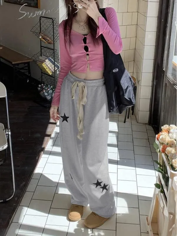 Women Y2K Star Print Sweatpants Low Waist Baggy Pants Straight Wide Leg Loose Jogger Trousers Hip Hop Pant Streetwear