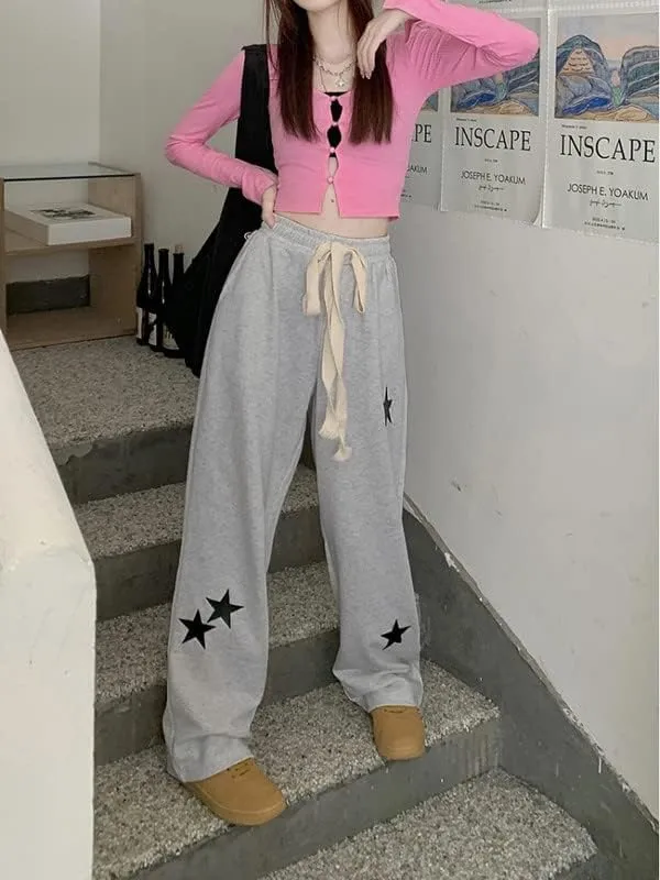 Women Y2K Star Print Sweatpants Low Waist Baggy Pants Straight Wide Leg Loose Jogger Trousers Hip Hop Pant Streetwear