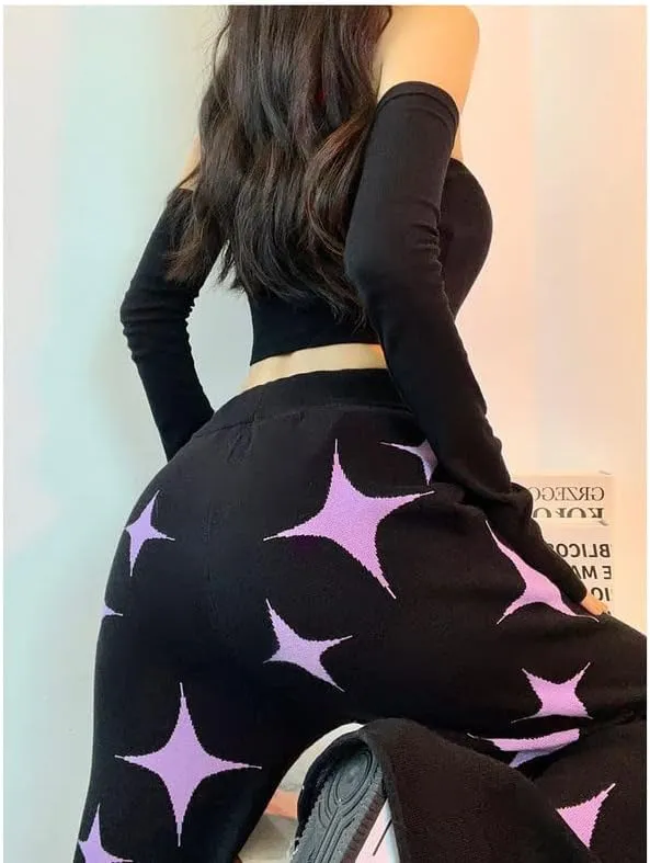 Women Y2K Star Print Sweatpants Low Waist Baggy Pants Straight Wide Leg Loose Jogger Trousers Hip Hop Pant Streetwear