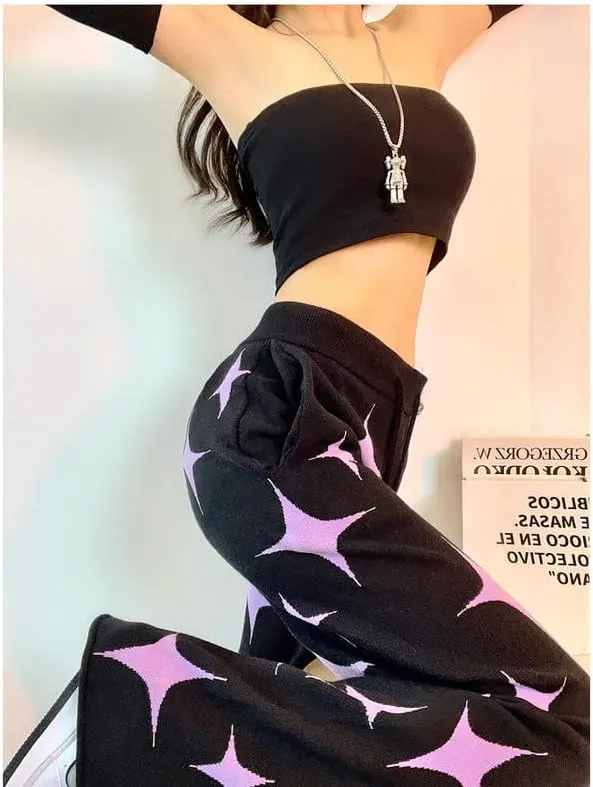 Women Y2K Star Print Sweatpants Low Waist Baggy Pants Straight Wide Leg Loose Jogger Trousers Hip Hop Pant Streetwear