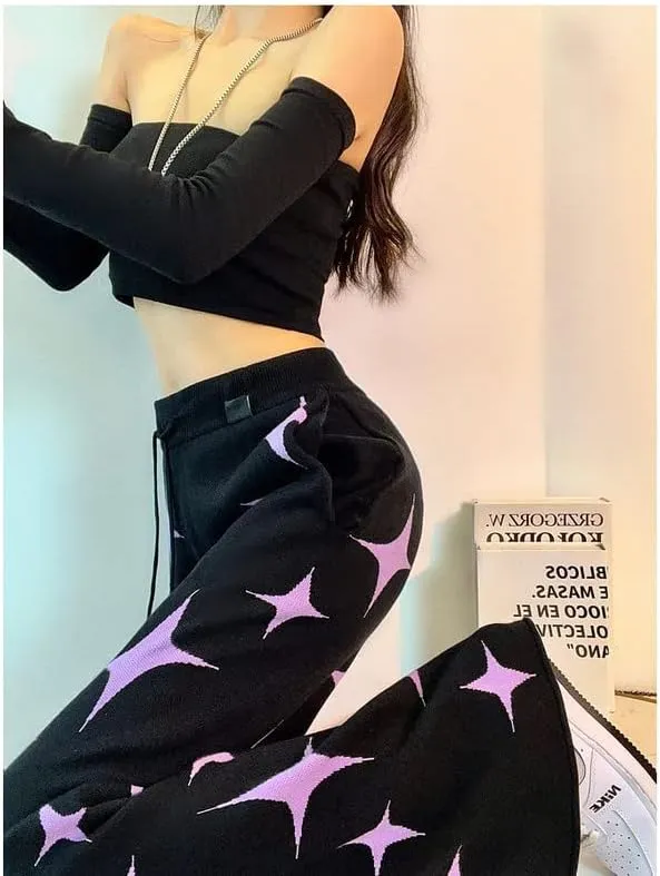 Women Y2K Star Print Sweatpants Low Waist Baggy Pants Straight Wide Leg Loose Jogger Trousers Hip Hop Pant Streetwear