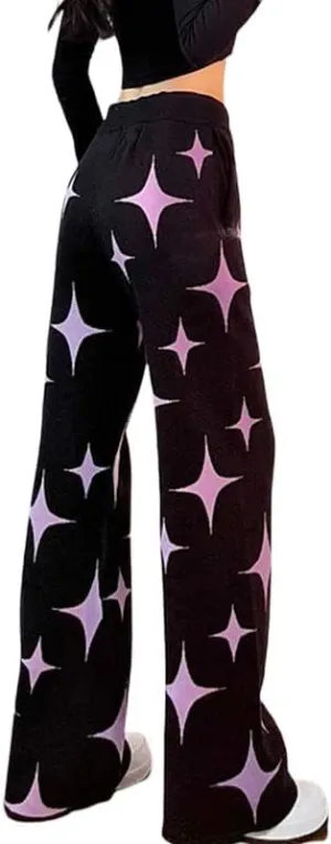 Women Y2K Star Print Sweatpants Low Waist Baggy Pants Straight Wide Leg Loose Jogger Trousers Hip Hop Pant Streetwear