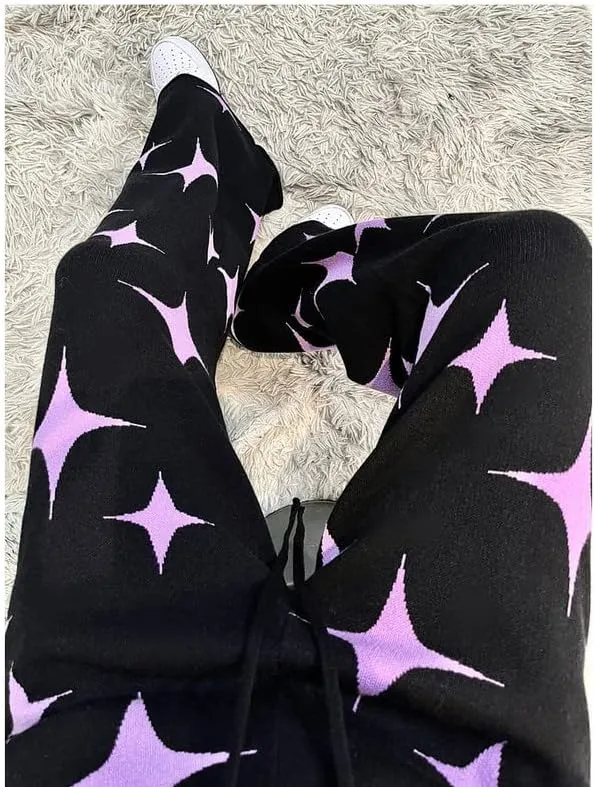 Women Y2K Star Print Sweatpants Low Waist Baggy Pants Straight Wide Leg Loose Jogger Trousers Hip Hop Pant Streetwear
