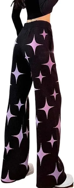 Women Y2K Star Print Sweatpants Low Waist Baggy Pants Straight Wide Leg Loose Jogger Trousers Hip Hop Pant Streetwear