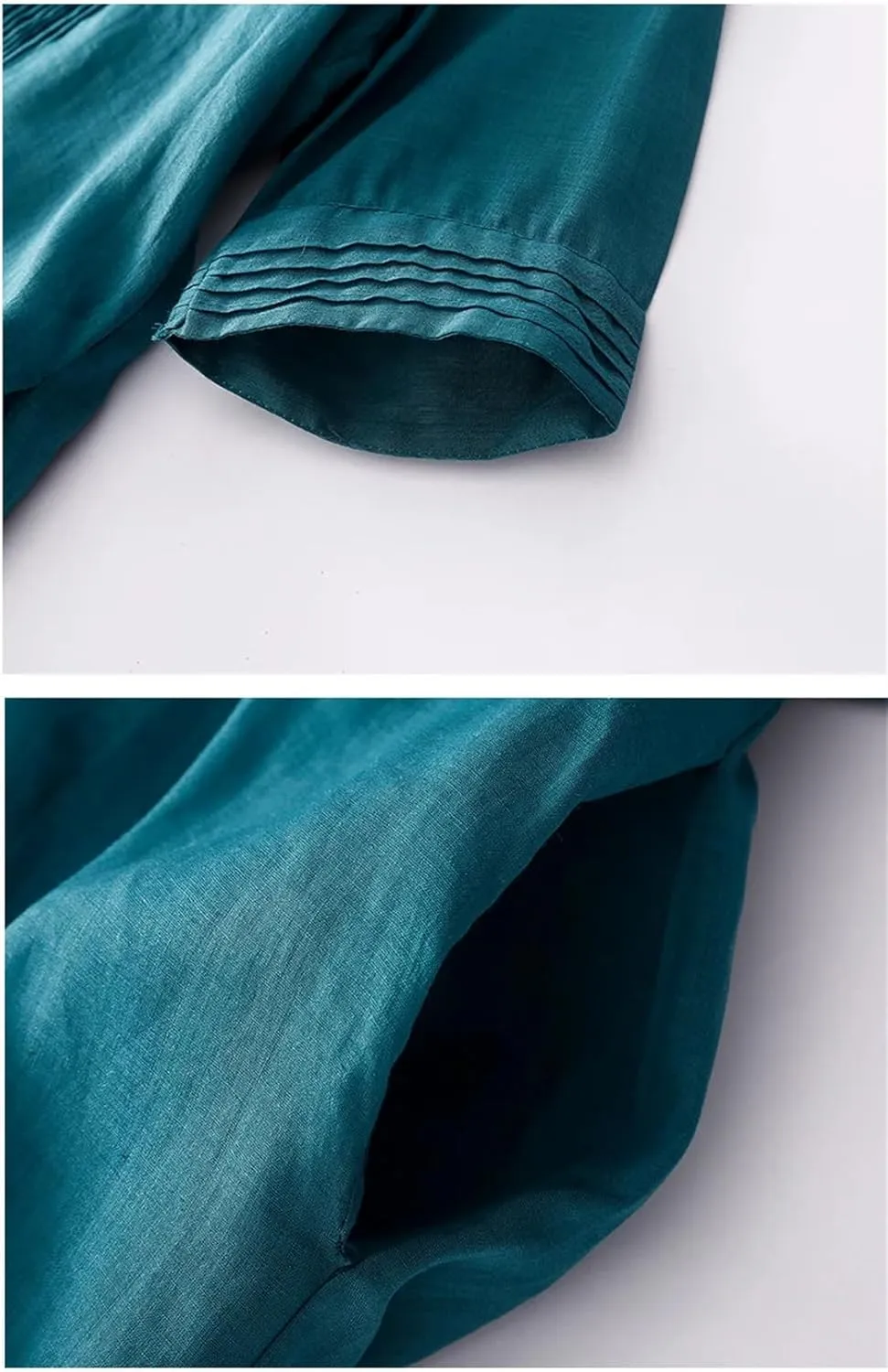 Womenn Summer Solid Color V-Neck Linen Casual Short Sleeve V Neck Slim Maxi Pleated Dress