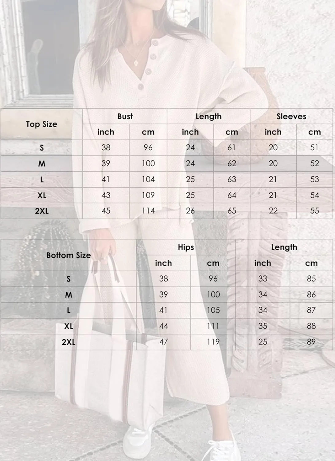 Women's 2 Piece Outfits Lounge Sets Apricot Waffle Knit V Neck Long Sleeve Tops Wide Leg Pants Tracksuit Sets