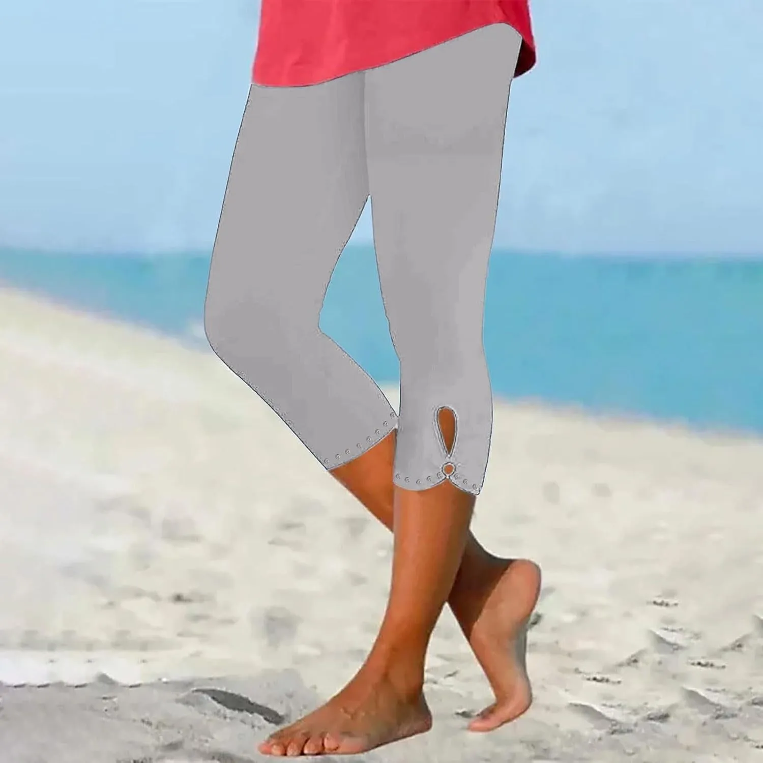Women's Capri Leggings with Rhinestone 2025 Summer High Waist Cropped Yoga Pants Cutout Keyhole Stretchy Capri Tights
