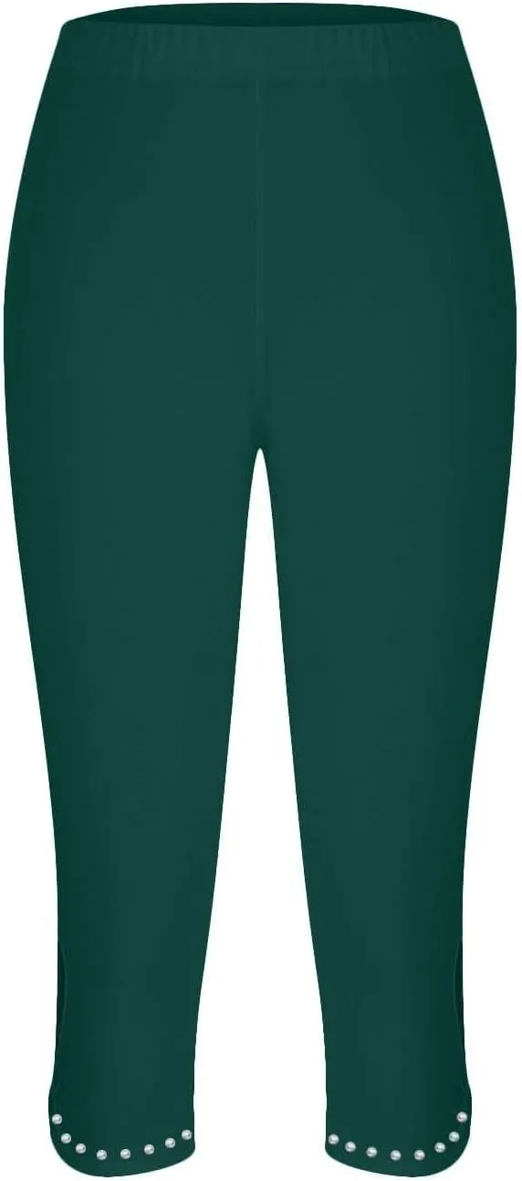 Women's Capri Leggings with Rhinestone 2025 Summer High Waist Cropped Yoga Pants Cutout Keyhole Stretchy Capri Tights