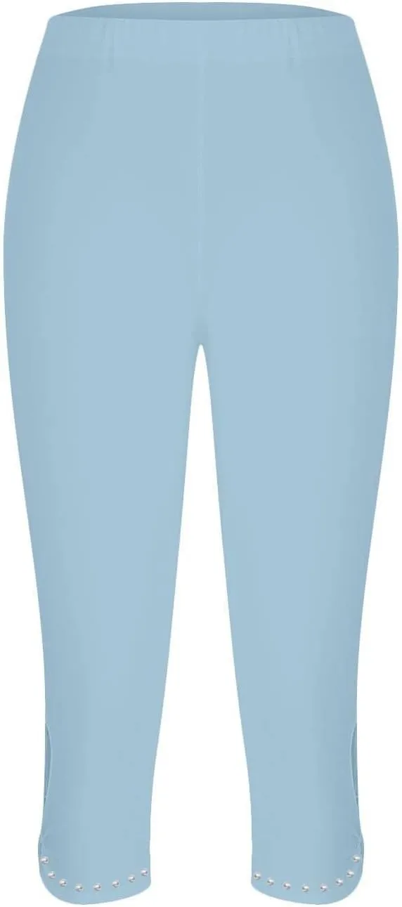 Women's Capri Leggings with Rhinestone 2025 Summer High Waist Cropped Yoga Pants Cutout Keyhole Stretchy Capri Tights