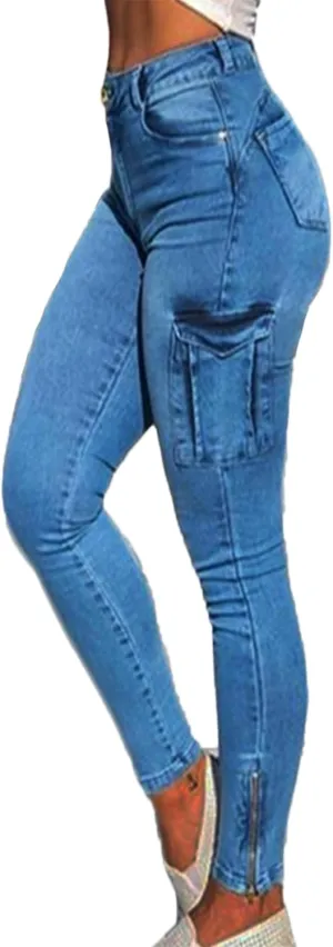 Women's Cargo Pants Casual High Waisted Skinny Stretch Trousers Pants with Pockets